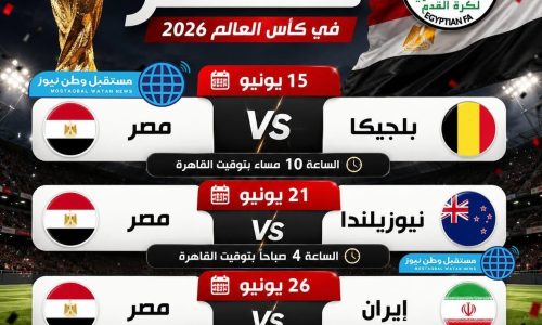مواعيد مباريات مصر في كأس العالم 2026.